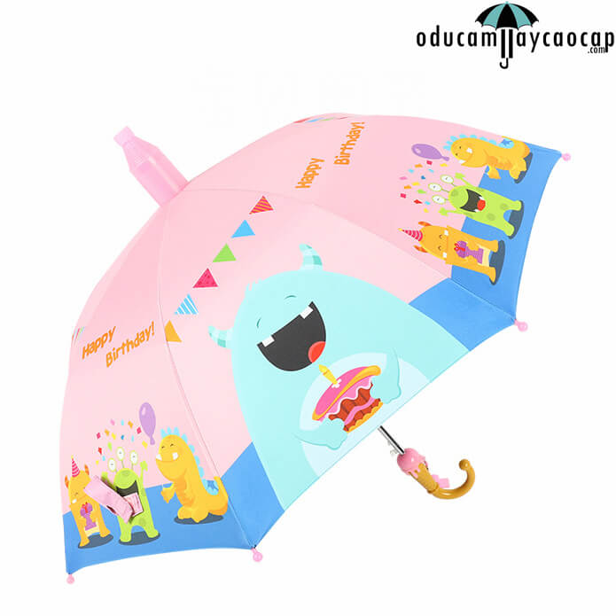 Ô dù cầm tay trẻ em cao cấp có bao PVC Quái vật - Hồng