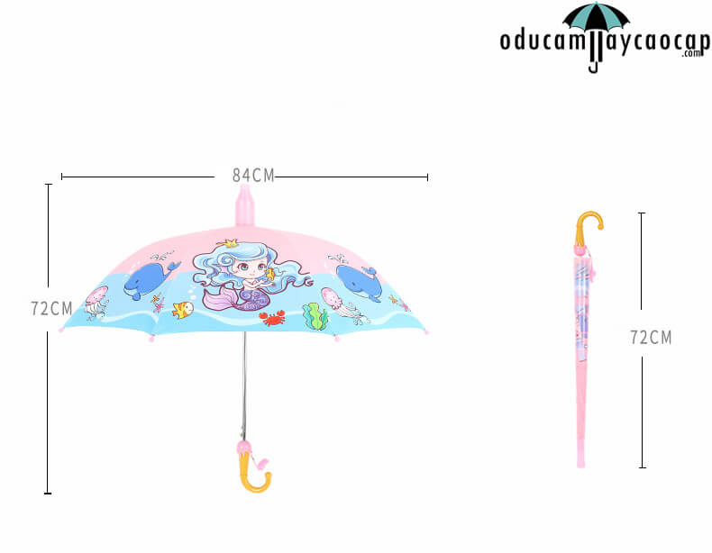 Ô dù cầm tay trẻ em cao cấp có bao PVC Nàng tiên cá - Hồng