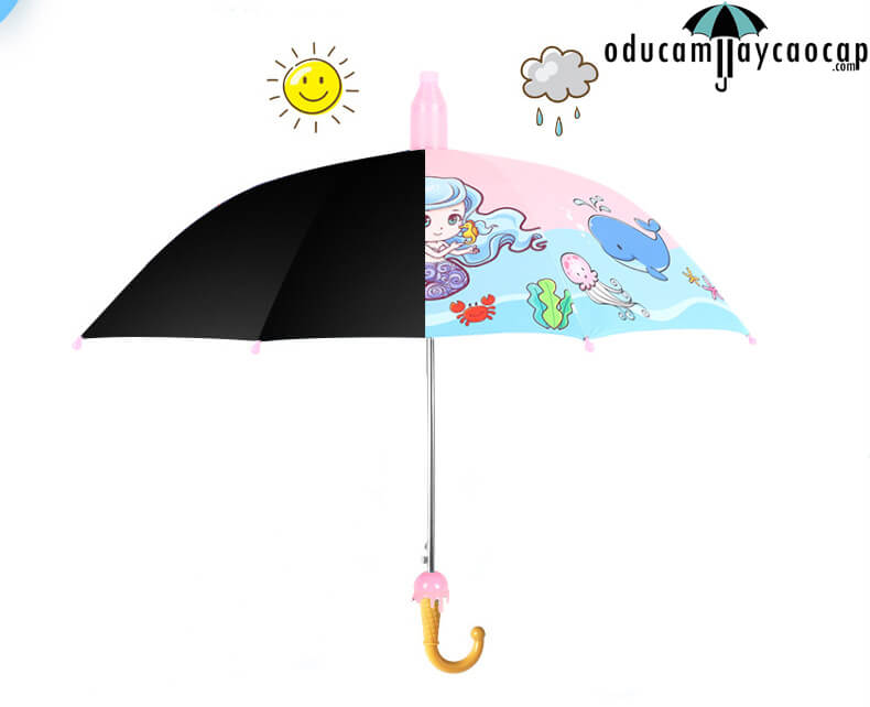 Ô dù cầm tay trẻ em cao cấp có bao PVC Nàng tiên cá - Hồng