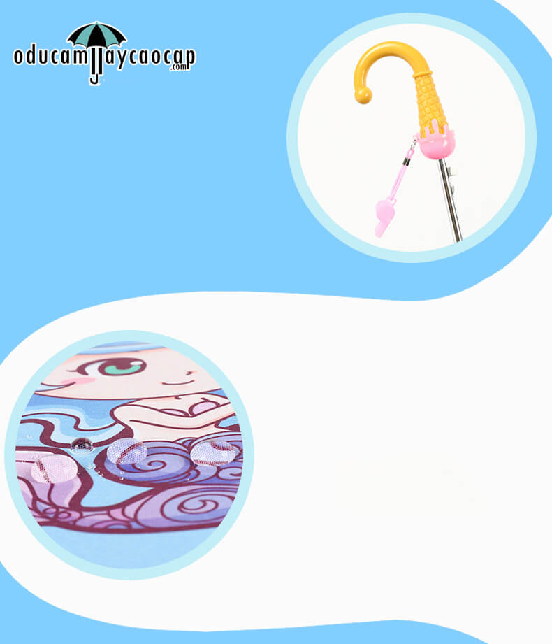 Ô dù cầm tay trẻ em cao cấp có bao PVC Nàng tiên cá - Hồng