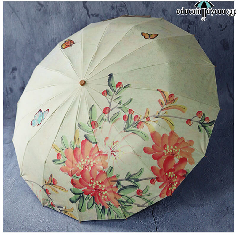 Ô dù cầm tay cao cấp 16 xương nhập khẩu chống UV Vintage flowers
