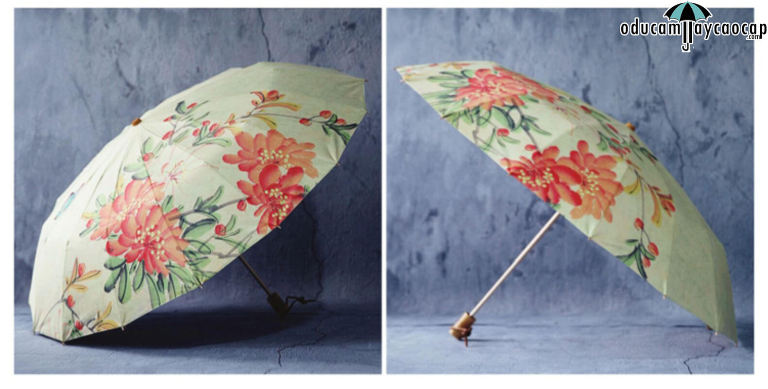 Ô dù cầm tay cao cấp 16 xương nhập khẩu chống UV Vintage flowers