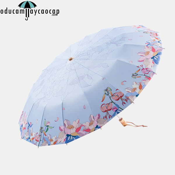Ô dù cầm tay cao cấp 16 xương tán bạc cách nhiệt Flower sea sky blue