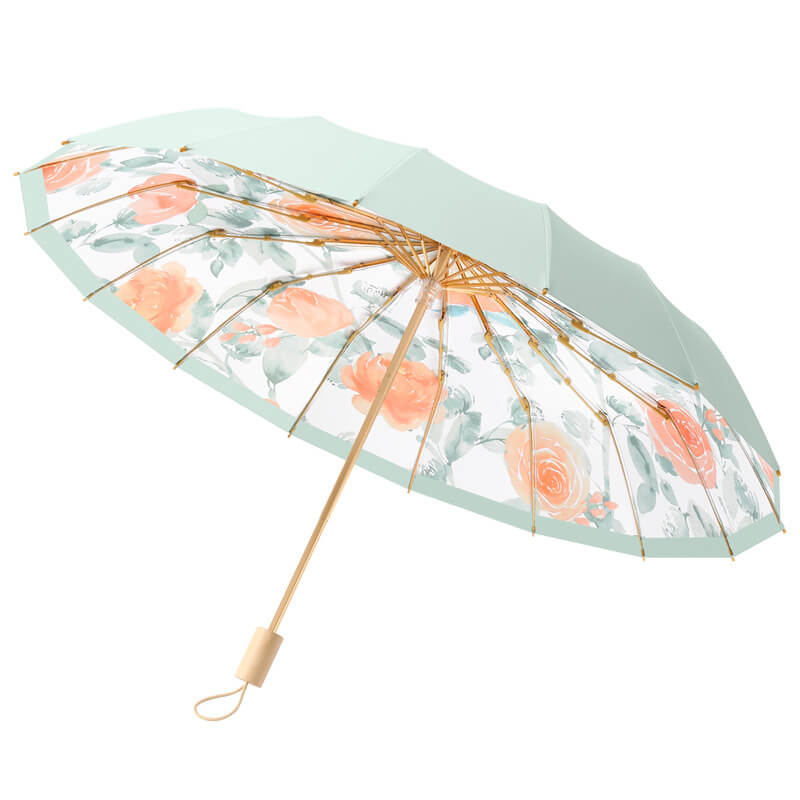 [GẬP 3 - 16 XƯƠNG - 100CM] Ô dù cầm tay cao cấp gập 3, 16 xương họa tiết, tay cầm gỗ