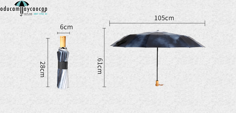 Ô dù cầm tay cao cấp 16 xương nhập khẩu chống UV thông mênh mông