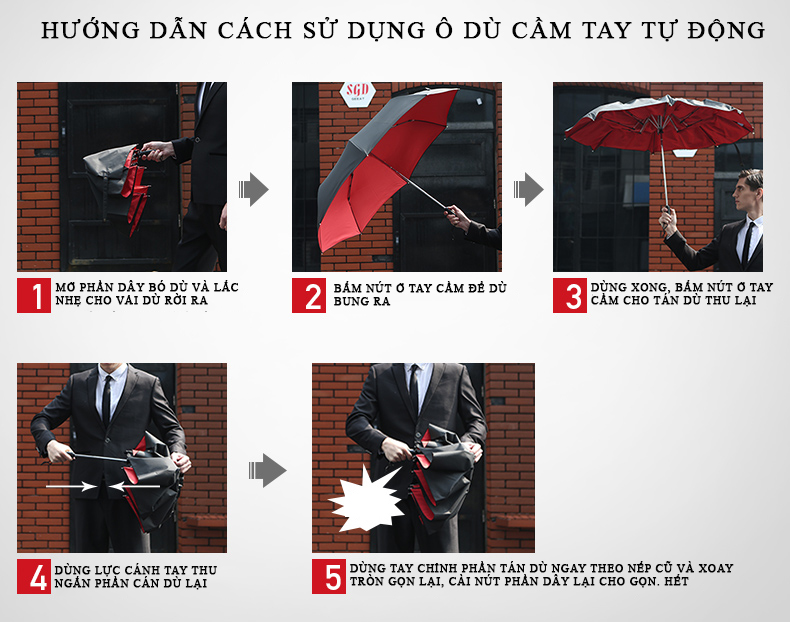 Hướng dẫn cách sử dụng ô dù cầm tay cao cấp tự động 2 chiều Hướng dẫn cách sử dụng ô dù cầm tay cao cấp tự động 2 chiều