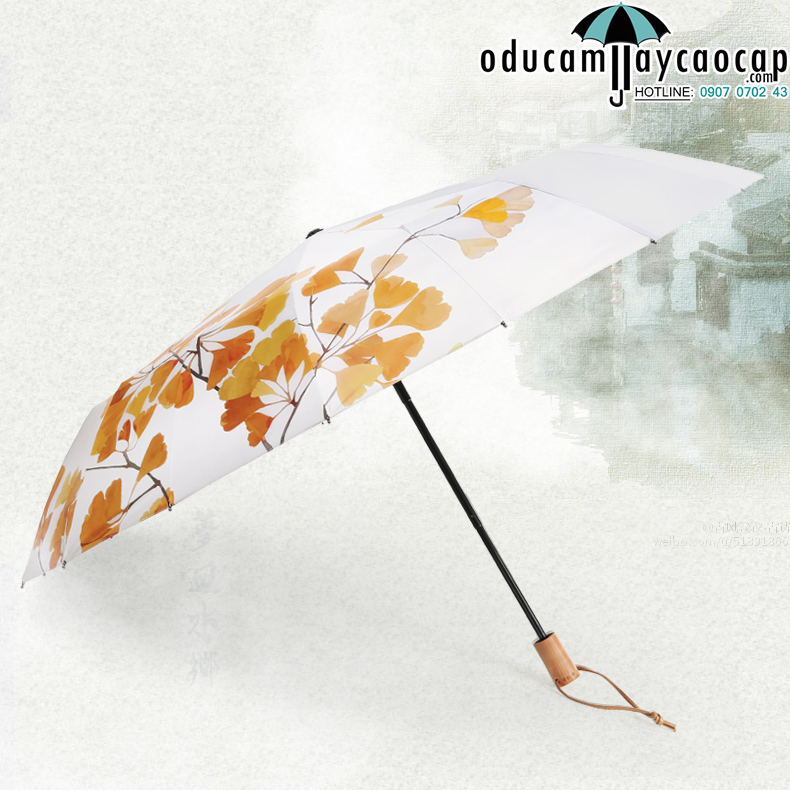 Ô dù cầm tay cao cấp nhập khẩu chống UV lá vàng mùa thu Ô dù cầm tay cao cấp nhập khẩu chống UV lá vàng mùa thu