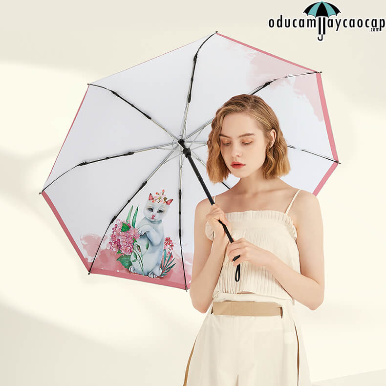 Queenie Cat - Ô dù cầm tay cao cấp tán bạc gấp 3 nhập khẩu chống UV Queenie Cat - Ô dù cầm tay cao cấp tán bạc gấp 3 nhập khẩu chống UV