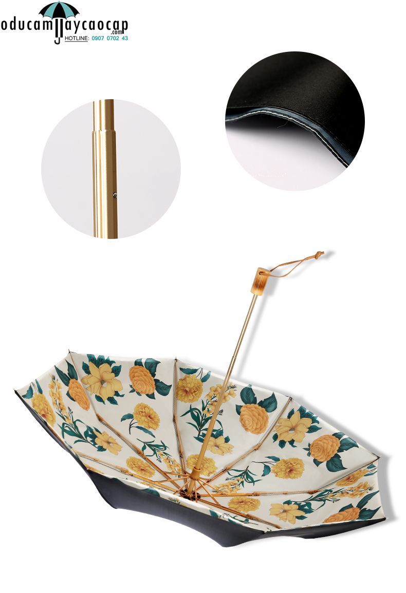 Ô dù cầm tay cao cấp nhập khẩu mạ vàng phong cách hoàn gia Gold Flower Ô dù cầm tay cao cấp nhập khẩu mạ vàng phong cách hoàn gia Gold Flower