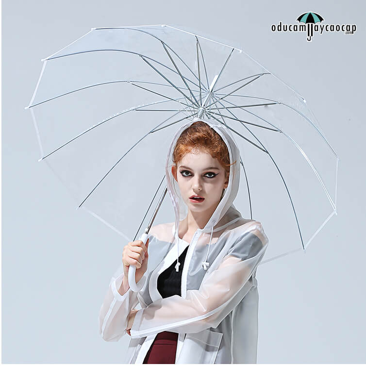  Ô dù cầm tay trong suốt 14 xương viền trắng - White Transparent Umbrella