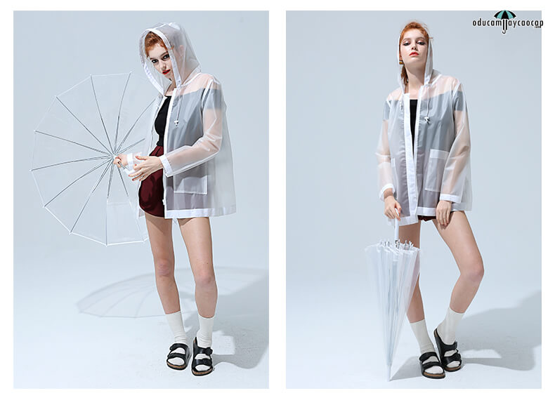  Ô dù cầm tay trong suốt 14 xương viền trắng - White Transparent Umbrella